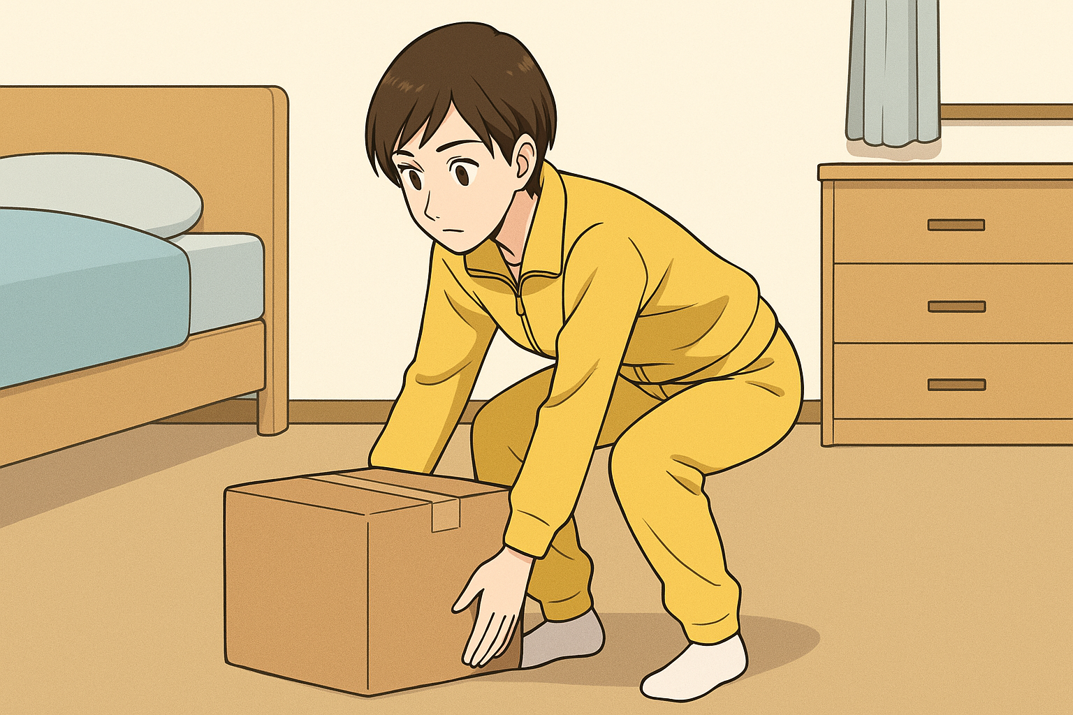 重いものを持ち上げようとしている女性の画像