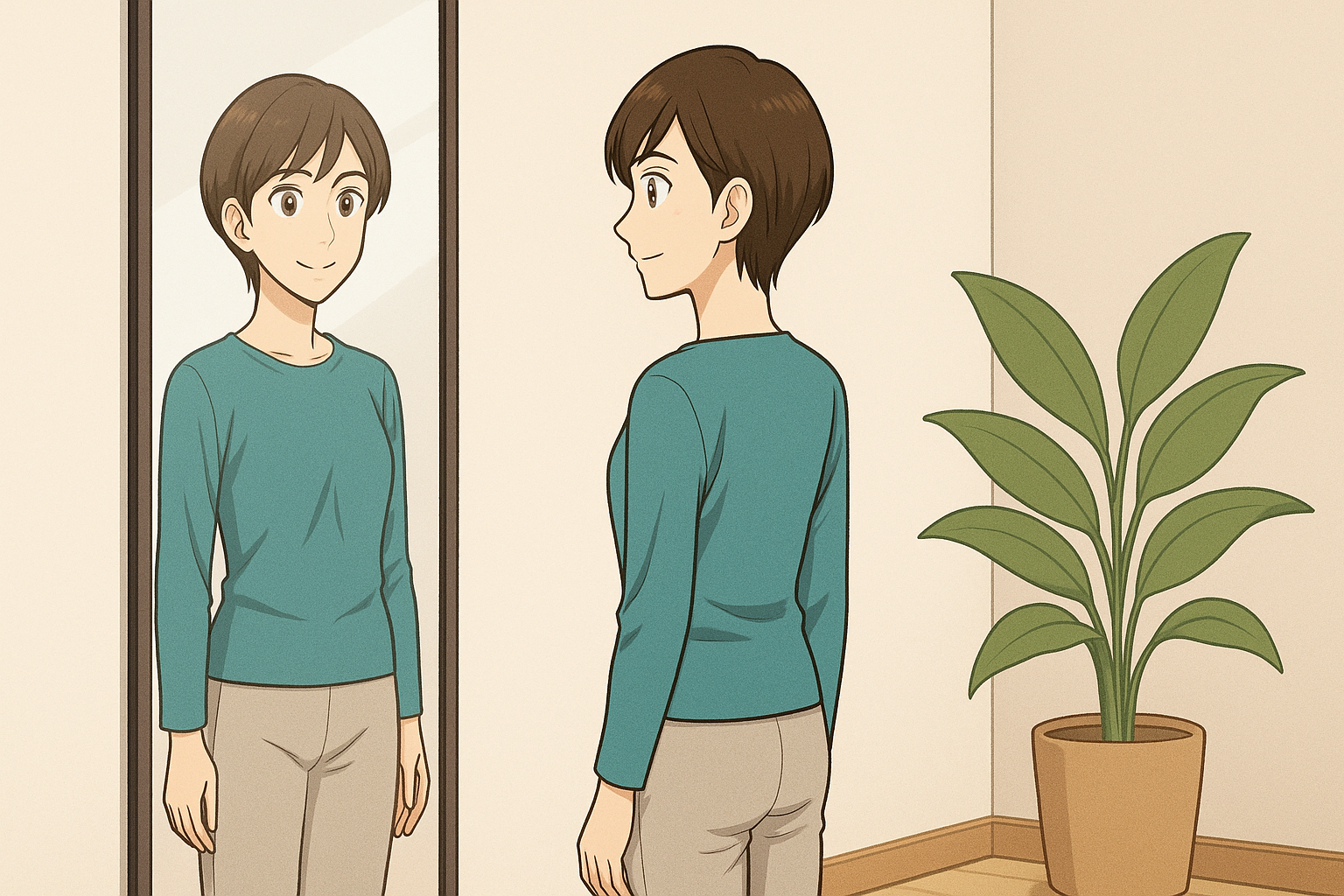 施術の結果に満足している女性。