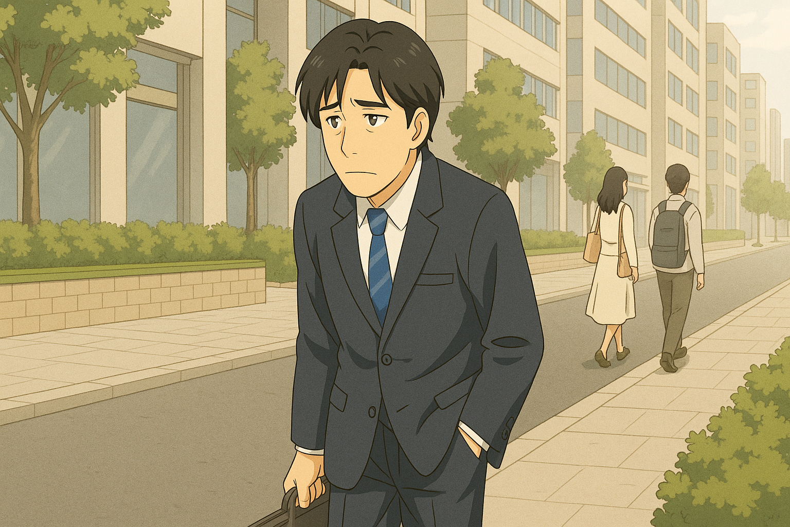 猫背で歩いている男性の画像