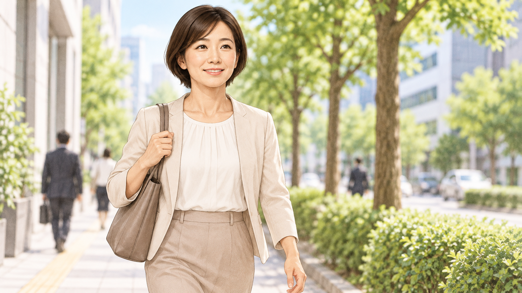 通勤で歩いている女性