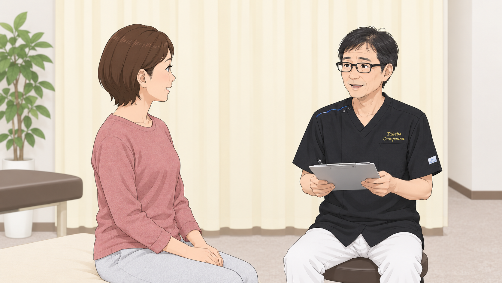 整体師が女性のカウンセリングをしている