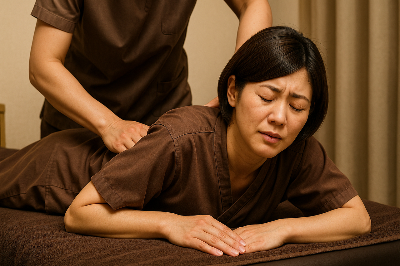 強いマッサージを受けている女性