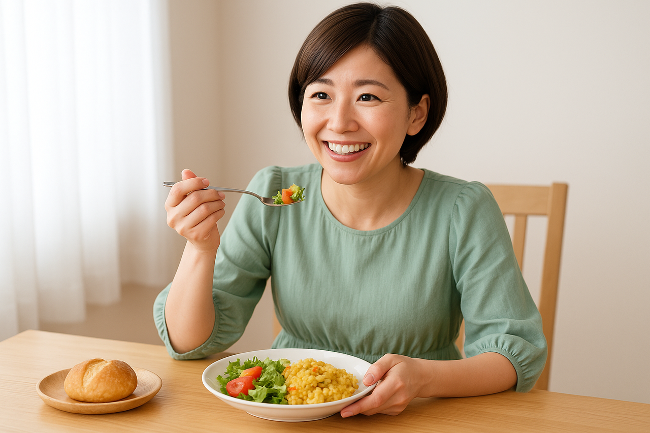 食事をしている女性