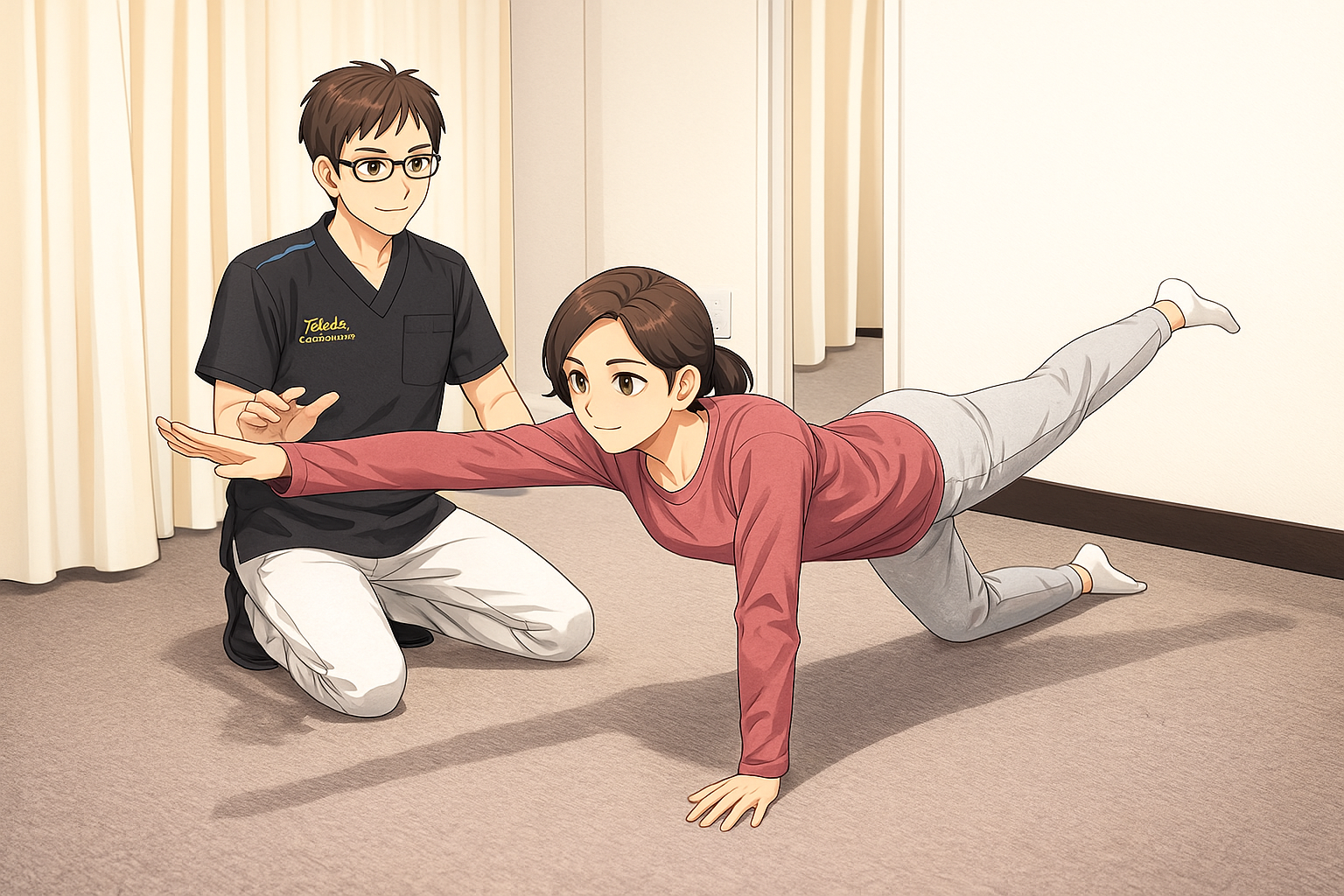 院長が女性のクライアントさんにセルフケアを教えている画像