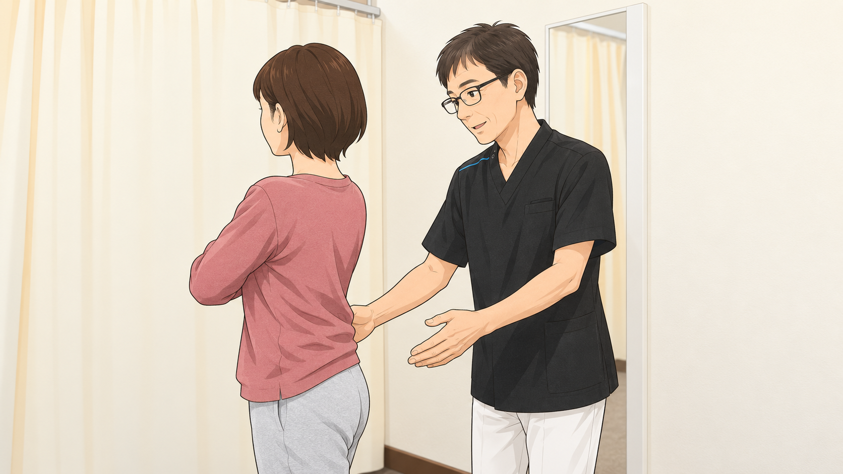 整体師が女性の体の動きを検査している
