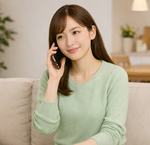 電話で予約している女性