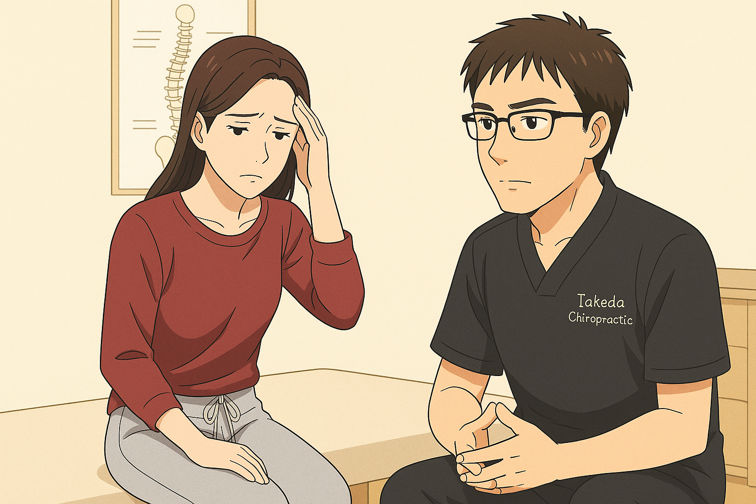 院長が女性のクライアントの話を聞いている