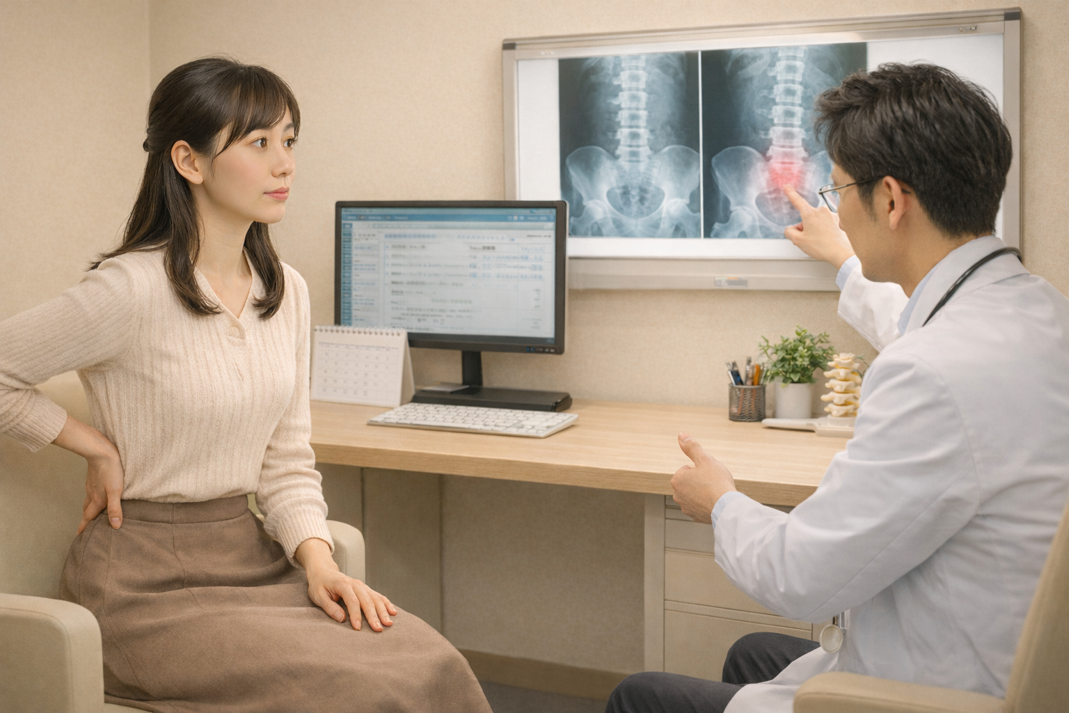 整形外科医の説明を聞いている女性