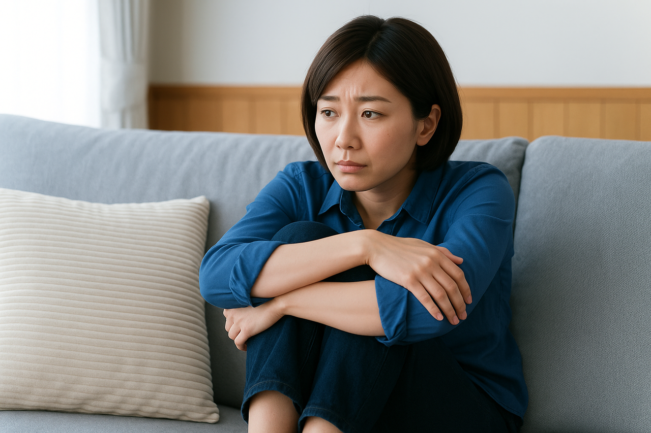 不安を抱えている女性の写真