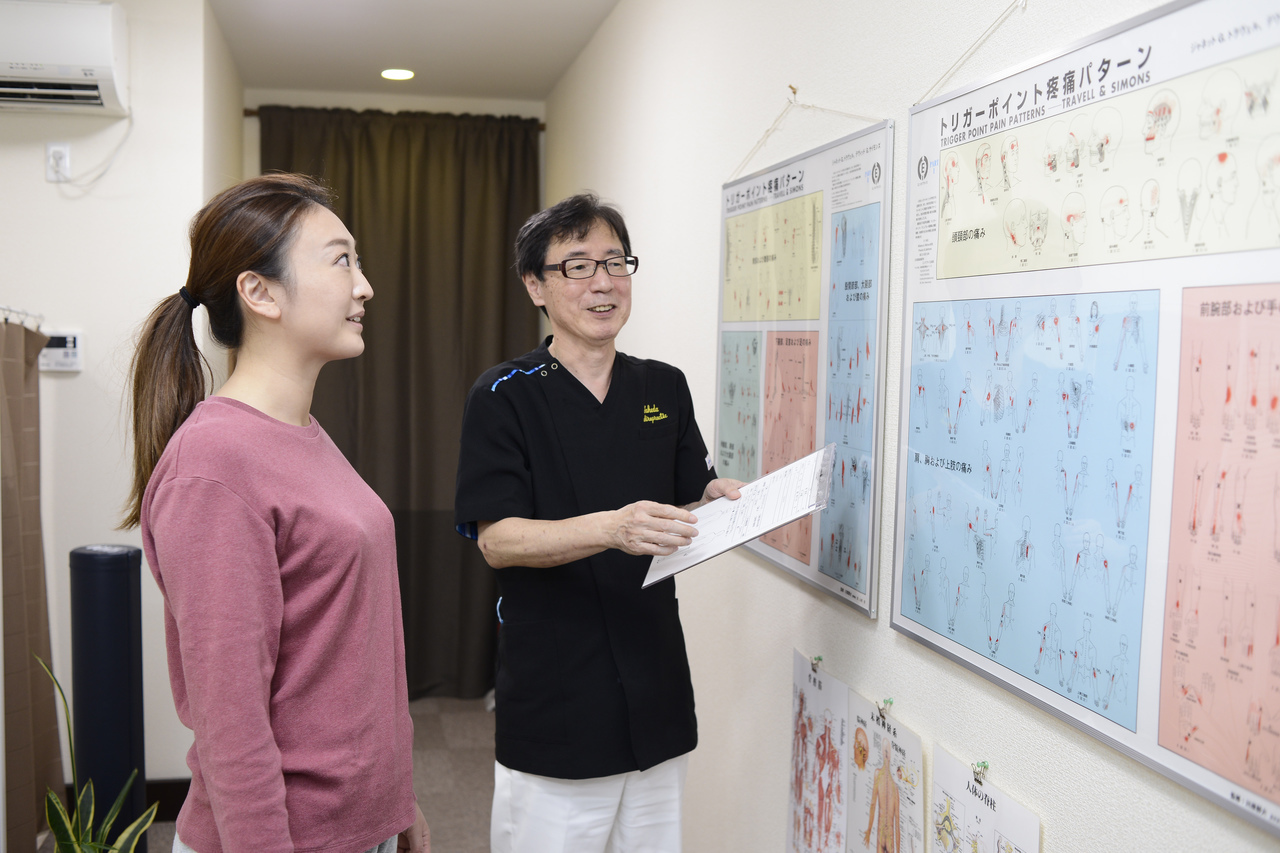 クライアント様に今後の施術計画をを説明している写真
