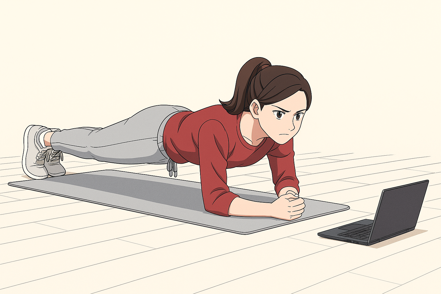 体幹トレーニングをしている女性