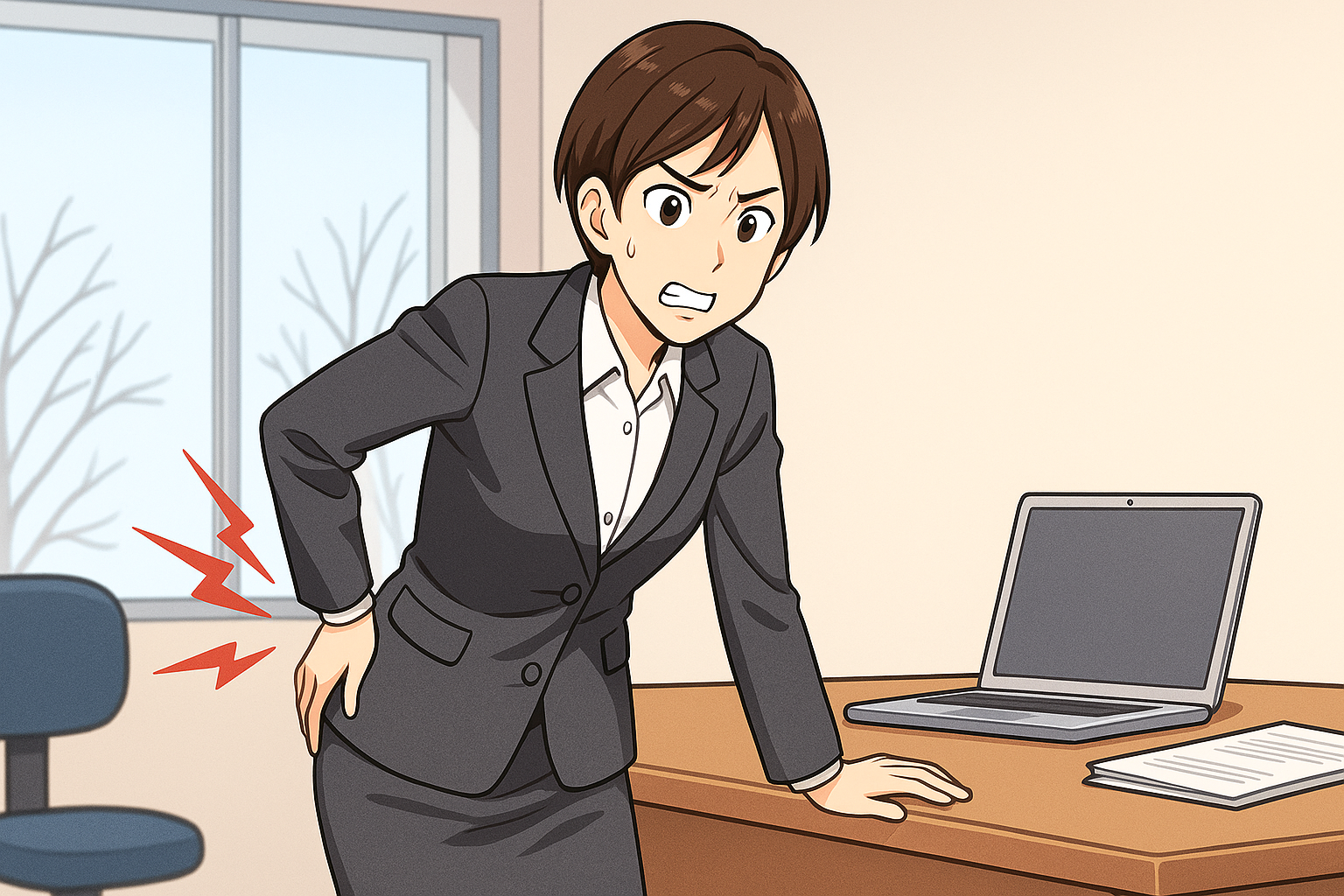 オフィスで立ち上がった瞬間、ぎっくり腰になったOLの画像