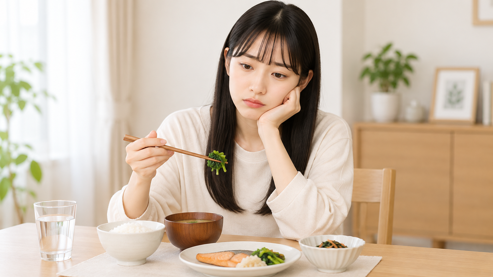 食欲がなさそうにしている女性