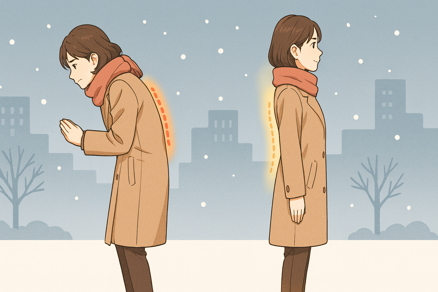 猫背の女性とよし性の女性。