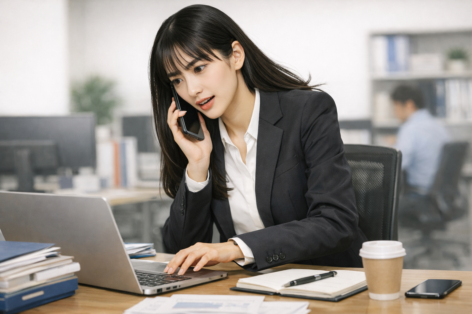 忙しく仕事をしている女性