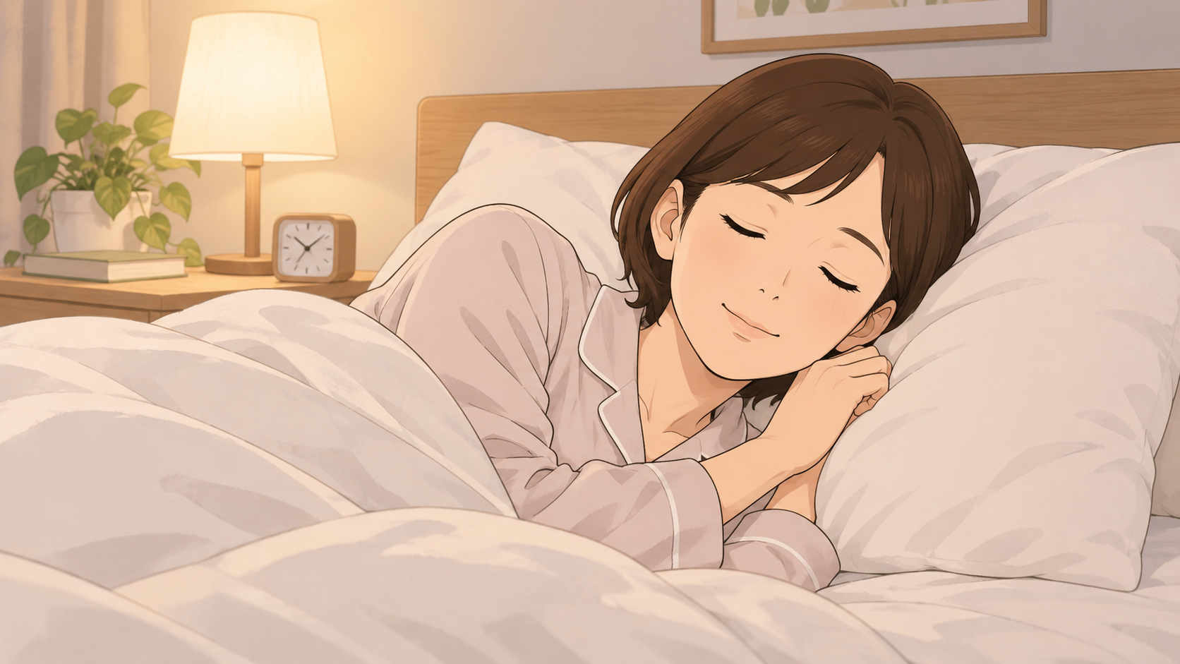 ベッドで熟睡している女性