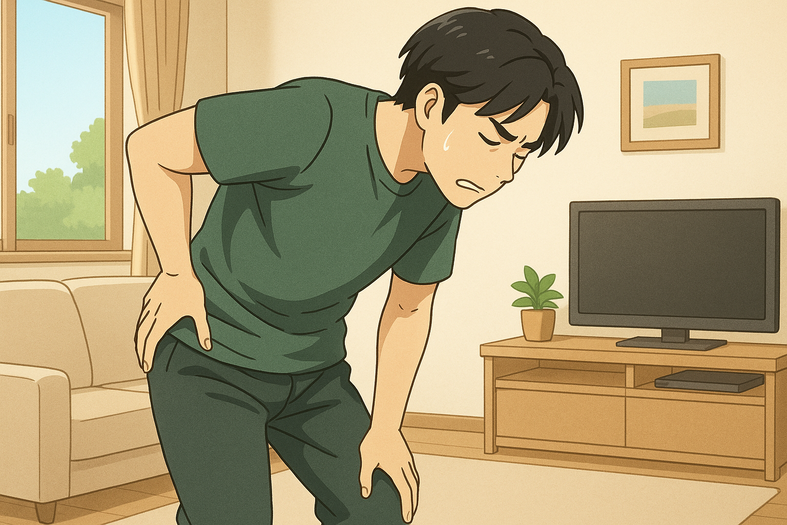 お尻の痛みを気にしている男性