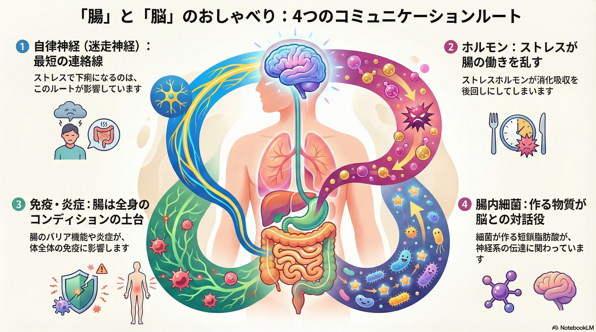 脳と腸を結ぶ４つのルートの説明