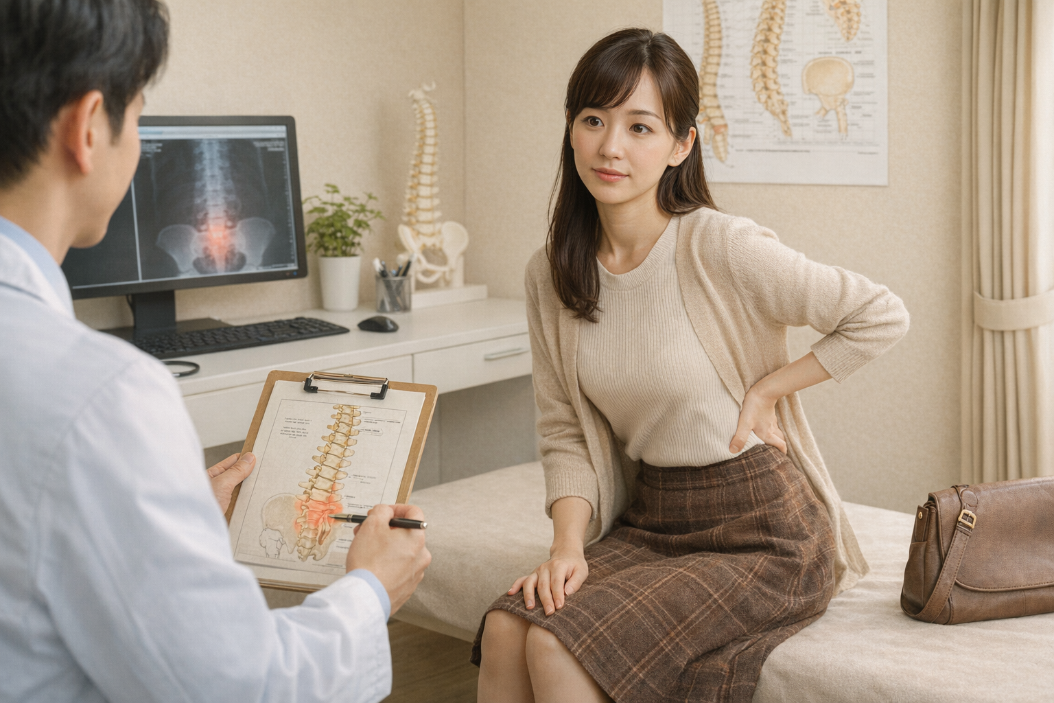 腰痛で受診している女性