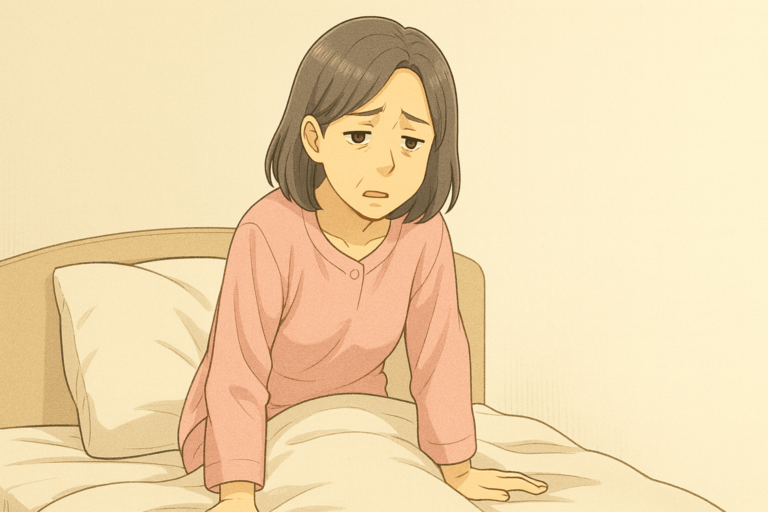 朝起きてまだ疲れが残っている女性の画像