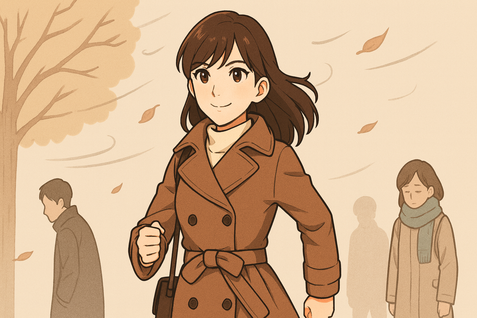 冬の道を颯爽と歩いている女性